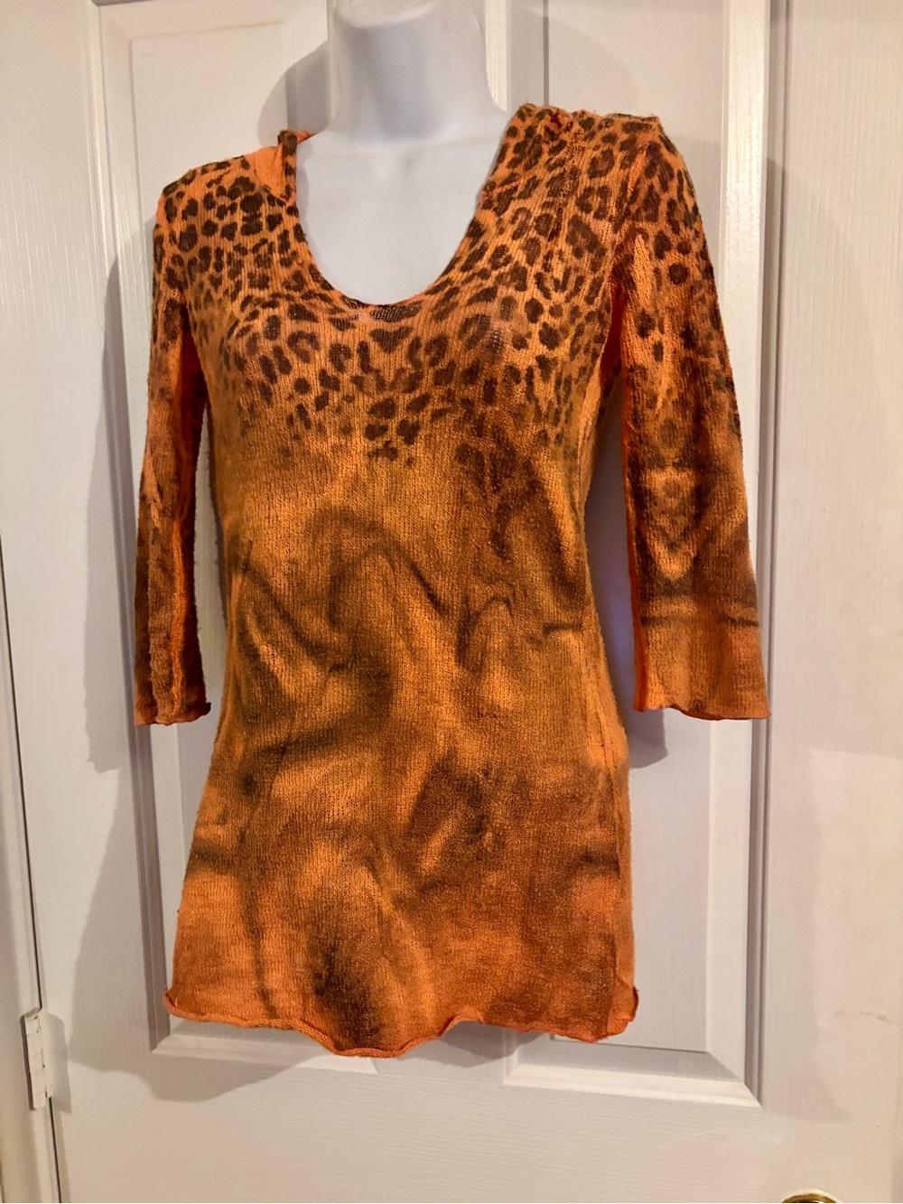 Loungefly Orange Leopard Scoop Neck top w/hoodie